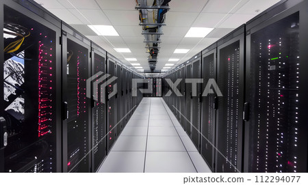 Data Storage Room with Racks of Servers 112294077