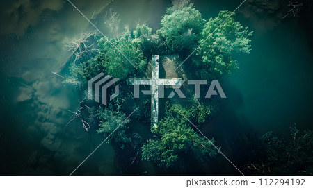Post-Apocalyptic Cross Floating on a Lake Post-Apocalyptic Cross Floating on a Lake 112294192