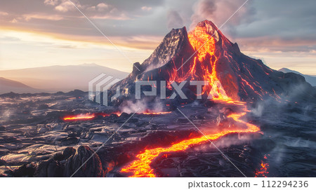 Lava Flow and Volcanic Eruption in the Style of Matte Painting and Game Engines Lava Flow and Volcanic Eruption in the Style of Matte Painting and Game Engines 112294236