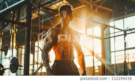 Man Engaged in Strength Training at Modern Gym 112294238