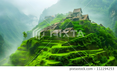 Rice Terraces and Waterfall in Yangtze Rivers Yale Valley 112294253