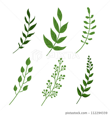 Spring isolated green sprigs of grass. Vector clipart with plants for design card, banner 112294339