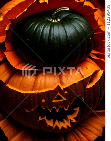Spooky pumpkin closeup vintage color palette. 112295435