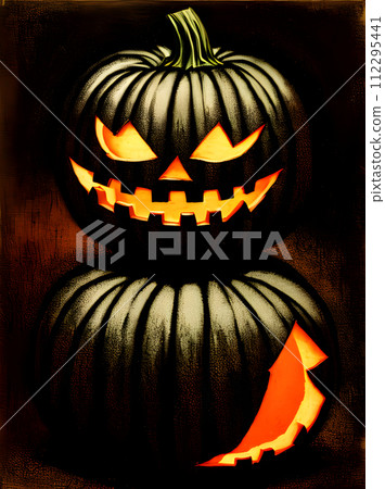 Dark pumpkin closeup duo tone Halloween palette. 112295441