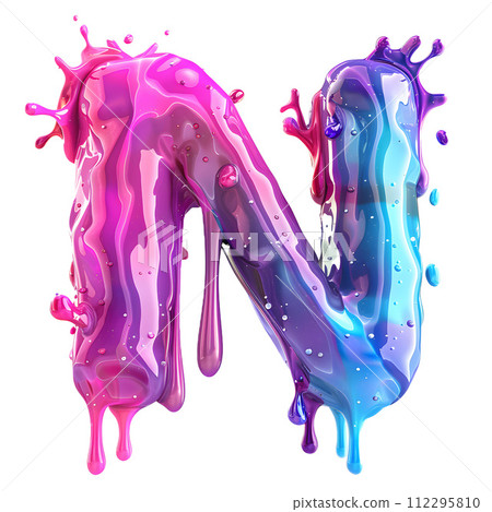 3D liquid letters A to Z dripping with cool, fresh colors with transparent background. 112295810