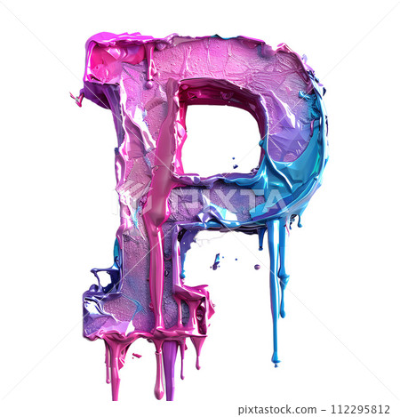 3D liquid letters A to Z dripping with cool, fresh colors with transparent background. 112295812