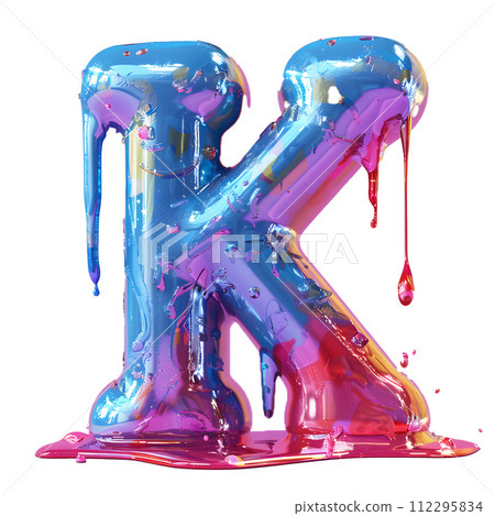 3D liquid letters A to Z dripping with cool, fresh colors with transparent background. 112295834