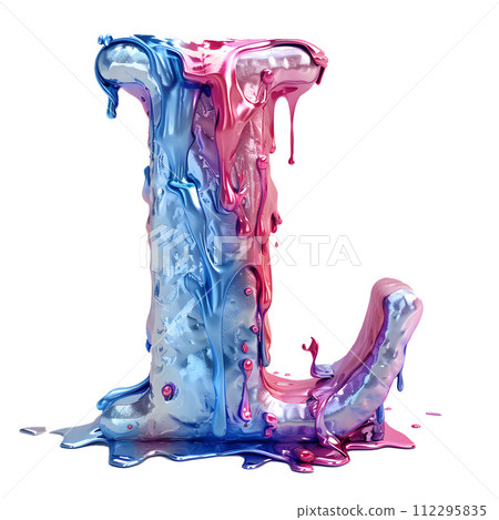 3D liquid letters A to Z dripping with cool, fresh colors with transparent background. 112295835