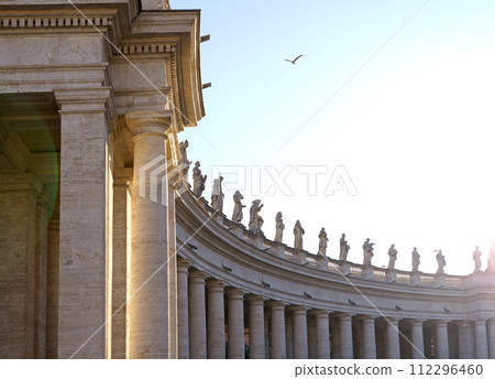 Italy. Rome. Vatican. St. Peter's Square. December 2023. View of the colonnade with statues of saints surrounding St. Peter's Square 112296460