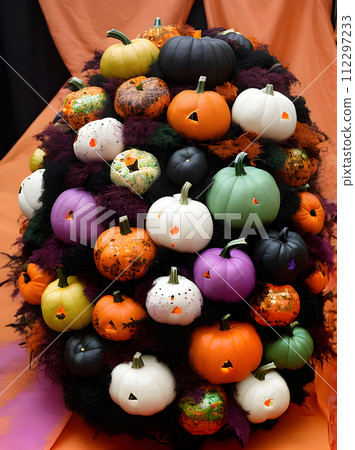 Realistic dark Halloween pumpkin pastel tones. 112297233