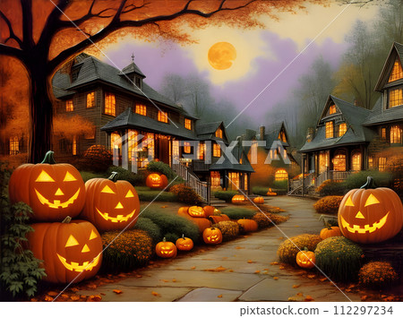 Vintage color palette Halloween long shot. 112297234