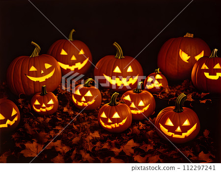 Gloomy jackolantern POV vibrant Kodachrome hues. 112297241