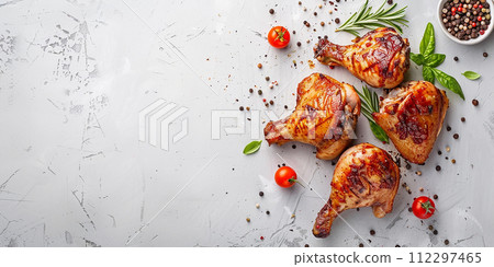 Chicken thigh and drumstick with vegetables and herbs. Photorealistic Thanksgiving image 112297465