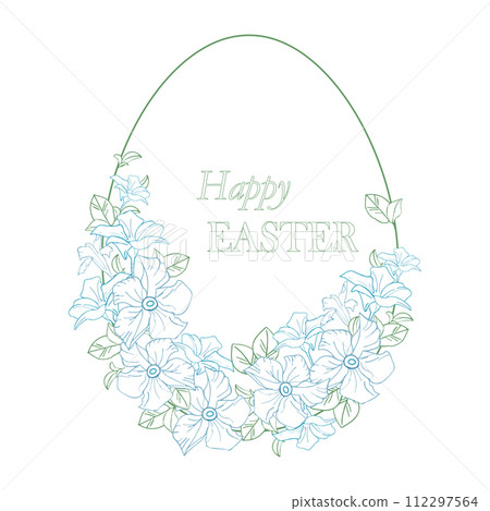 Line art spring blue flower Easter egg , hand drawn floral elements for Valentines day. Vector illustrations for card or invitations, coloring book 112297564