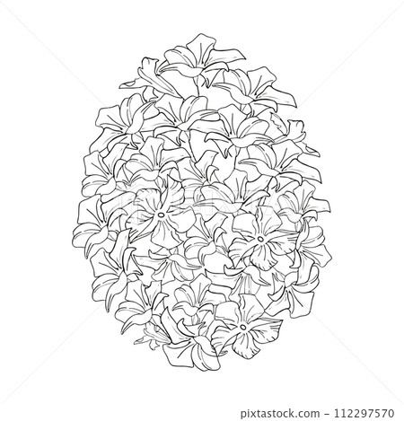 Line art spring flower Easter egg , hand drawn floral elements. Vector illustrations for card or invitations, coloring book 112297570