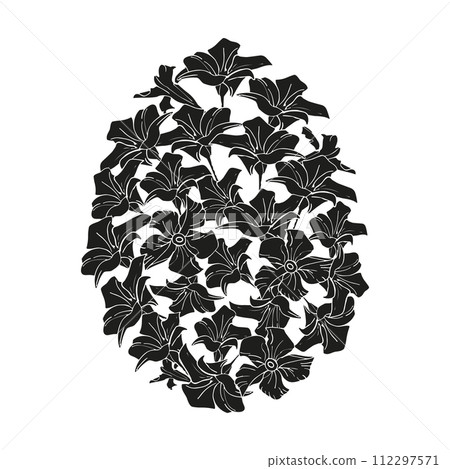 Silhouette spring flower Easter egg , hand drawn floral elements for Valentines day. Vector illustrations for card or invitations, stickers 112297571