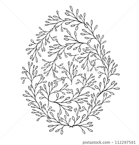 Line art spring flower Easter egg , hand drawn floral elements. Vector illustrations for card or invitations, coloring book 112297581