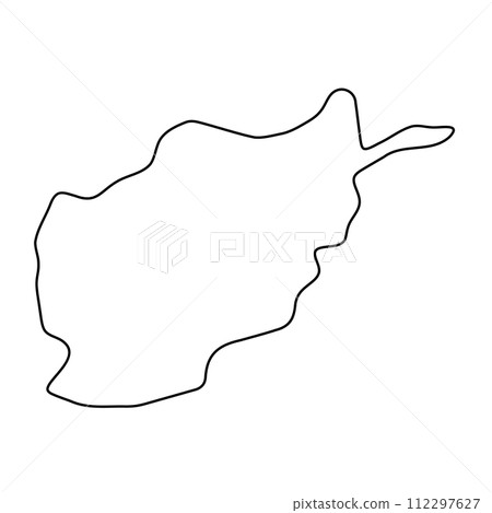 Afghanistan country simplified map. Thin black outline contour. Simple vector icon Afghanistan country simplified map. Thin black outline contour. Simple vector icon 112297627