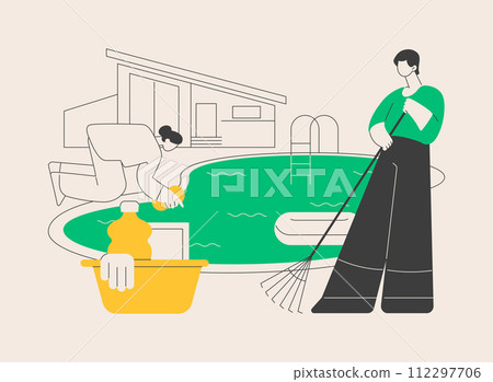 Pool and outdoor cleaning abstract concept vector illustration. Pool and outdoor cleaning abstract concept vector illustration. 112297706