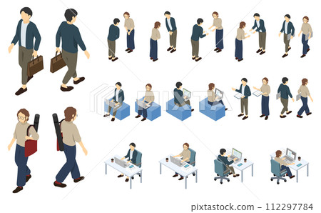 Isometric person illustration: Office casual men and women set 2 112297784