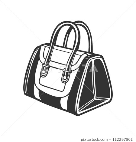 Hand drawn women's bag with handles. Travel bag. Black and white silhouette. Vector Hand drawn women's bag with handles. Travel bag. Black and white silhouette. Vector 112297801