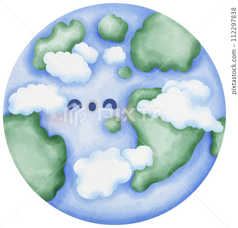Solar System Planet Earth with Cute Floating Clouds 112297838
