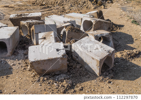 A gutter removed during civil engineering work A gutter removed during civil engineering work 112297870