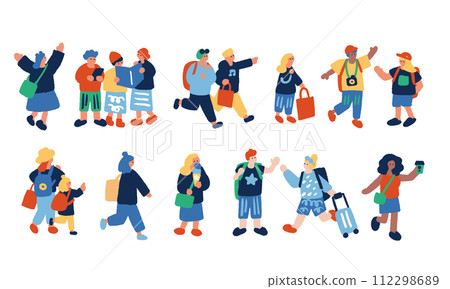 Simple and flat illustration set of people imagining inbound tourism and travel 112298689