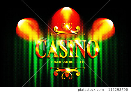 Casino word on banner with green curtains Vector illustration 112298796