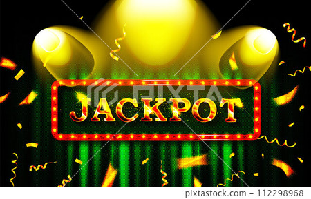 Jackpot word on banner with green curtains Vector illustration 112298968