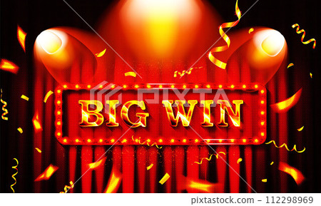 Big Win word on banner with red curtains Vector illustration 112298969