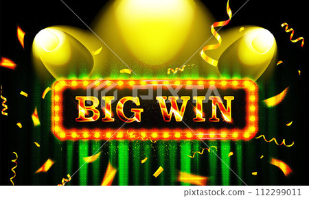 Big Win word on banner with green curtains Vector illustration Big Win word on banner with green curtains Vector illustration 112299011