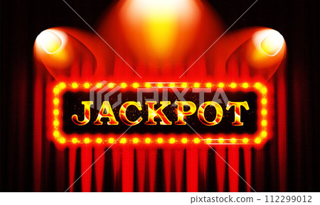 Jackpot word on banner with red curtains Vector illustration Jackpot word on banner with red curtains Vector illustration 112299012