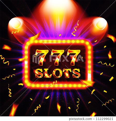 777 casino slots word on banner with violet curtains Vector illustration 112299021