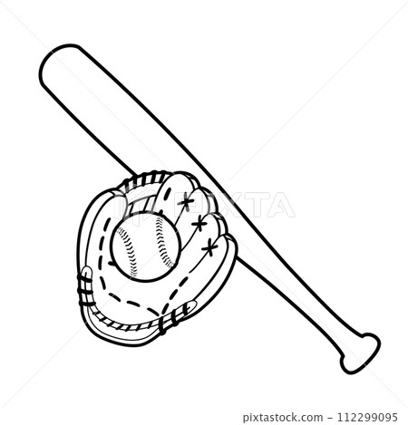 baseball ball, bat and glove 112299095