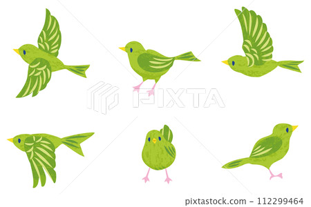 Little bird illustration set green Little bird illustration set green 112299464
