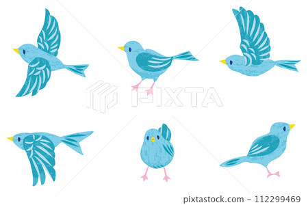 Little bird illustration set light blue Little bird illustration set light blue 112299469