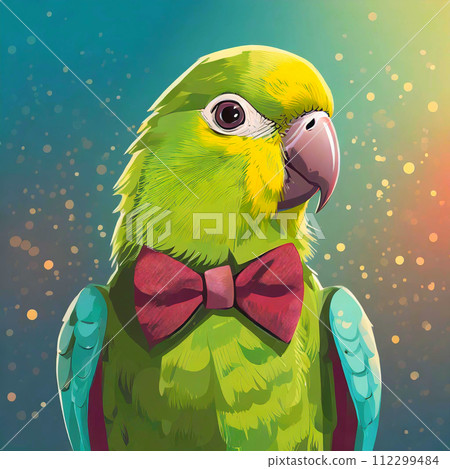 Illustration of a cute parrot with a bow tie 112299484