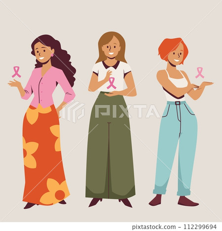 Breast cancer support women vector set Breast cancer support women vector set 112299694