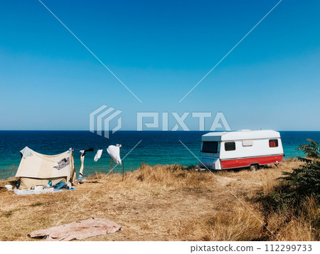 car tourist camping tent Black Sea coast beach van conversion. Camper Holidays travel car tourist camping tent Black Sea coast beach van conversion. Camper Holidays travel 112299733