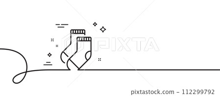 Socks line icon. Continuous one line with curl. Underwear clothing sign. Feet accessory symbol. Socks single outline ribbon. Loop curve pattern. Vector Socks line icon. Continuous one line with curl. Underwear clothing sign. Feet accessory symbol. Socks single outline ribbon. Loop curve pattern. Vector 112299792
