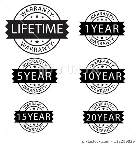 set of golden warranty logo stamp on white background 112299829