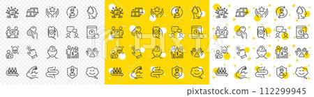 Outline People chatting, Teamwork and Cyber attack line icons pack for web with Smile chat, Cursor, Strong arm line icon. Intestine, Security app, Stress pictogram icon. Queue. Vector Outline People chatting, Teamwork and Cyber attack line icons pack for web with Smile chat, Cursor, Strong arm line icon. Intestine, Security app, Stress pictogram icon. Queue. Vector 112299945