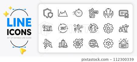 Online accounting, Fake internet and Certificate line icons set for app include Timer, Saving electricity, Inspect outline thin icon. Leadership, Outsourcing, Hold t-shirt pictogram icon. Vector Online accounting, Fake internet and Certificate line icons set for app include Timer, Saving electricity, Inspect outline thin icon. Leadership, Outsourcing, Hold t-shirt pictogram icon. Vector 112300339