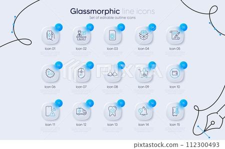 Set of Bra, Agreement document and Exhibitors line icons for web app. Sim card, Charging app, Shopping icons. Wallet, Dental insurance, Bacteria signs. Mute sound, Refrigerator, Scroll down. Vector 112300493