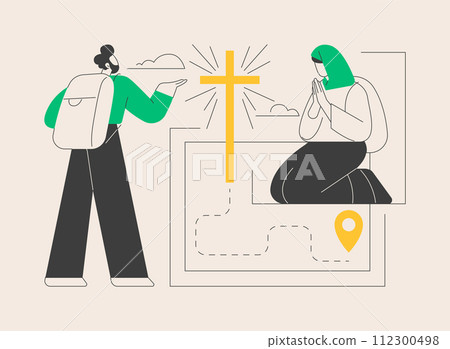 Christian pilgrimages abstract concept vector illustration. 112300498