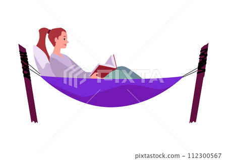 Girl reading in purple hammock vector illustration Girl reading in purple hammock vector illustration 112300567