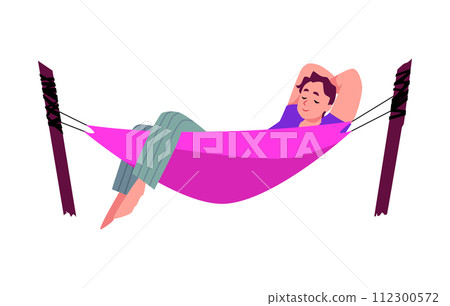 Person relaxing in pink hammock vector illustration Person relaxing in pink hammock vector illustration 112300572