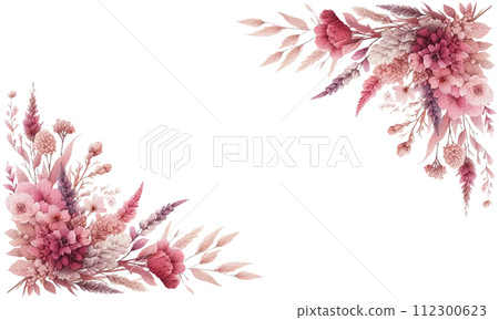 粉紅色乾燥花裝飾水彩插畫素材集 112300623