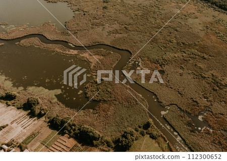 Aerial photography. curved river flow line Ukraine 112300652